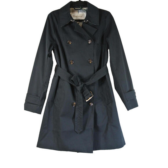 Barbour Jackets & Blazers - NEW, BARBOUR Greta Showerproof Trench Coat in Navy Sz 8 #C4770